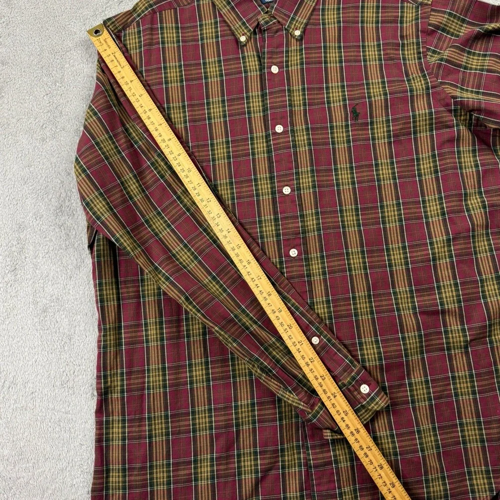 Ralph Lauren Classic Fit Plaid‎ Button Down Shirt Mens XL Burgundy Olive Green